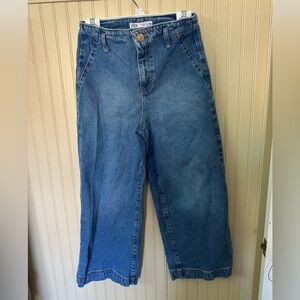 Zara cropped Blue Flare Wide Leg Jeans